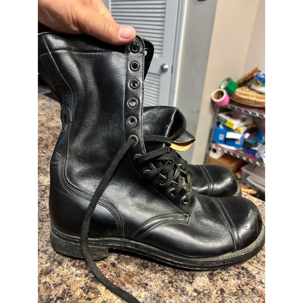 Vintage Black Leather Combat Boots Mens 10 R‎ Cap Toe B.F. Goodrich Sole 10